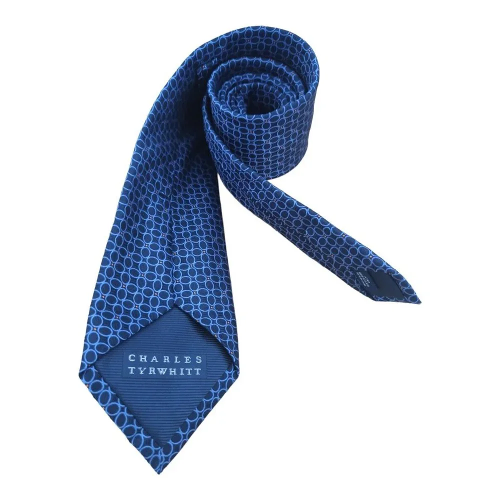CHARLES TYRWHITT Blue Geometric Silk Tie ENGLAND 59